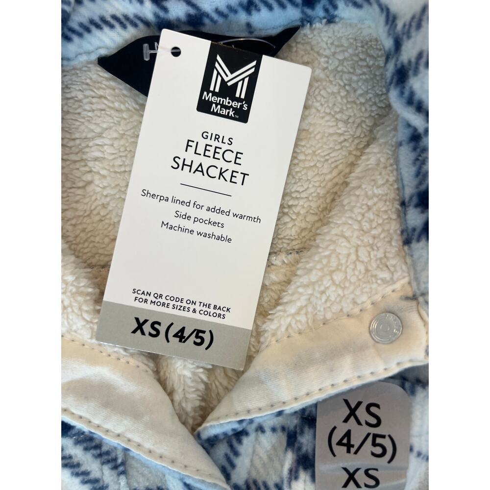 Members Mark Girls Sherpa Lined Shacket Blue Cream Size XS (4/5) NWT - Picture 8 of 16
